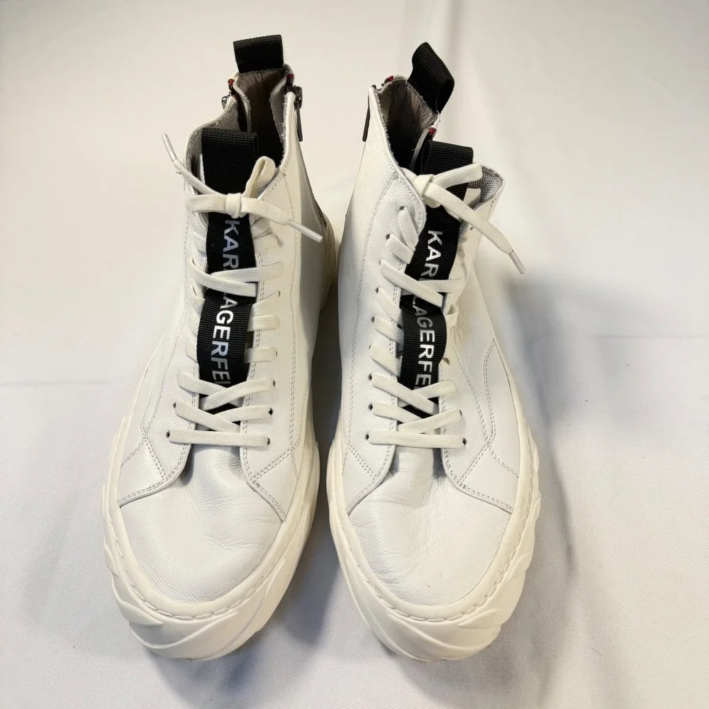 Karl Lagerfeld Paris Mens White Leather High Top Logo Sneakers Size 10M